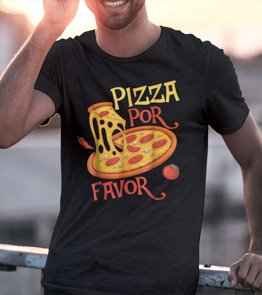 Pizza Por Favor Melted Cheese And Pepperoni Slice With Tomato And Chili Peppers T-Shirt