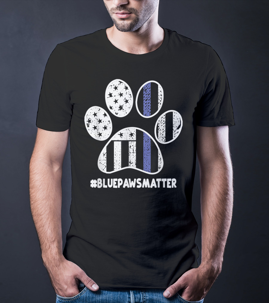 BluePawsMatter Thin Blue Line Police K9 Dog Paws T-Shirt