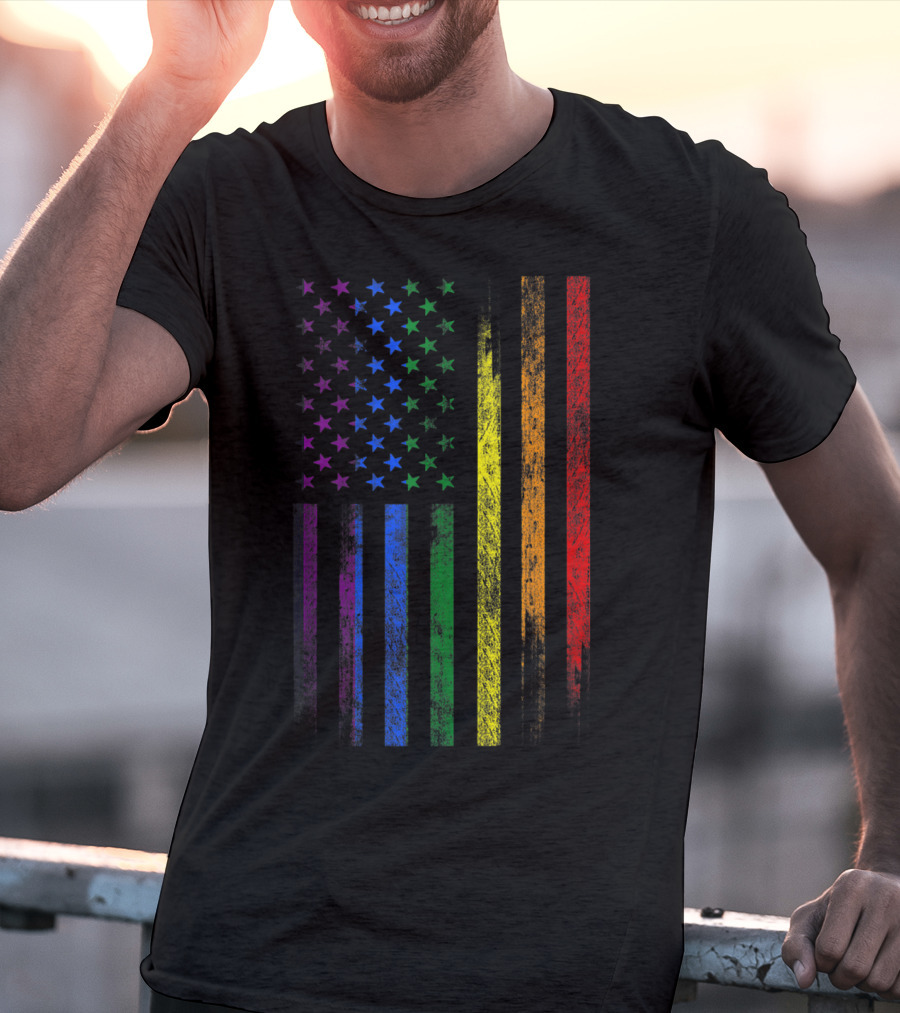 USA Rainbow Flag Gay Pride Symbol T-Shirt