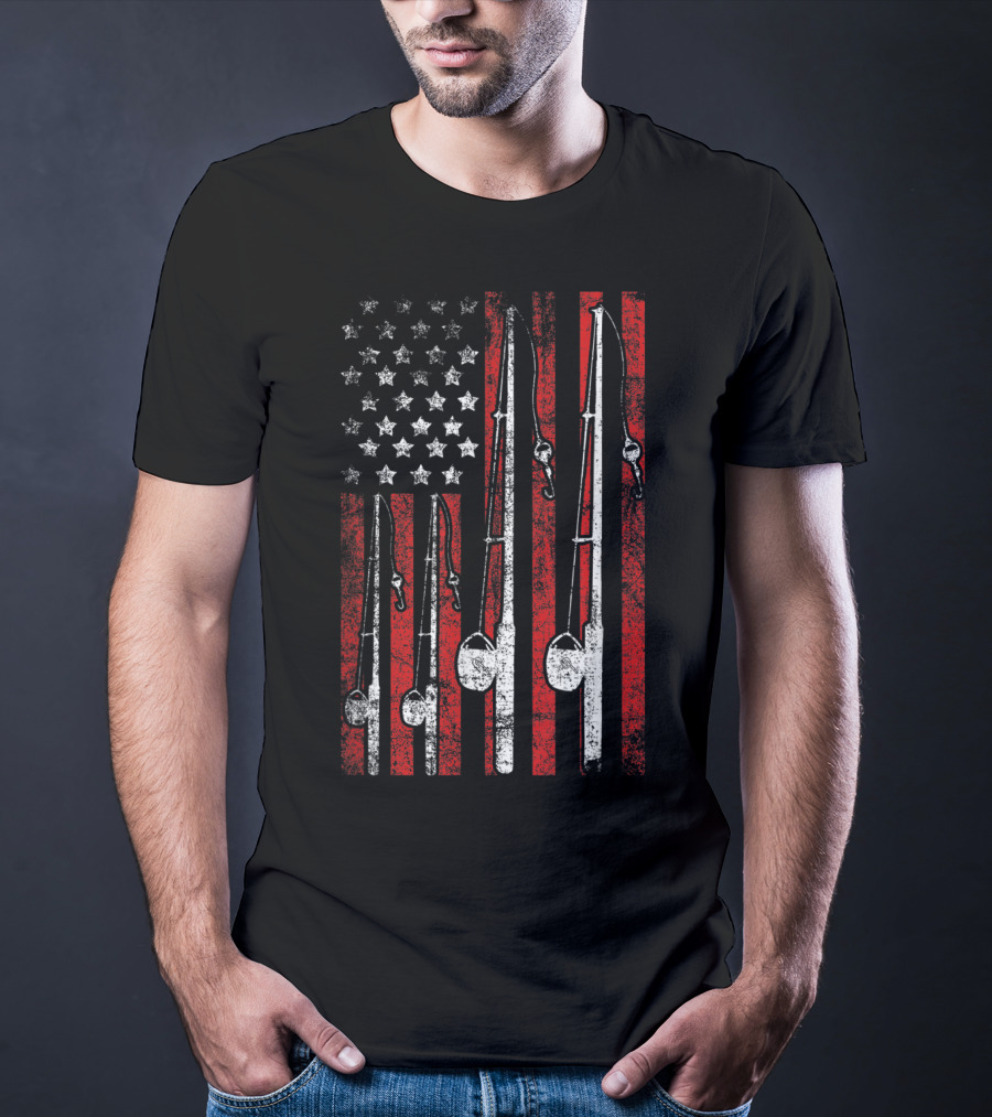 Vintage American Flag Fishing Poles T-Shirt