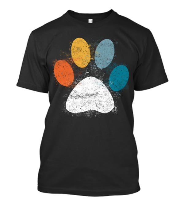 Vintage Distressed Multi-Color Dog Paw Print Love T-Shirt