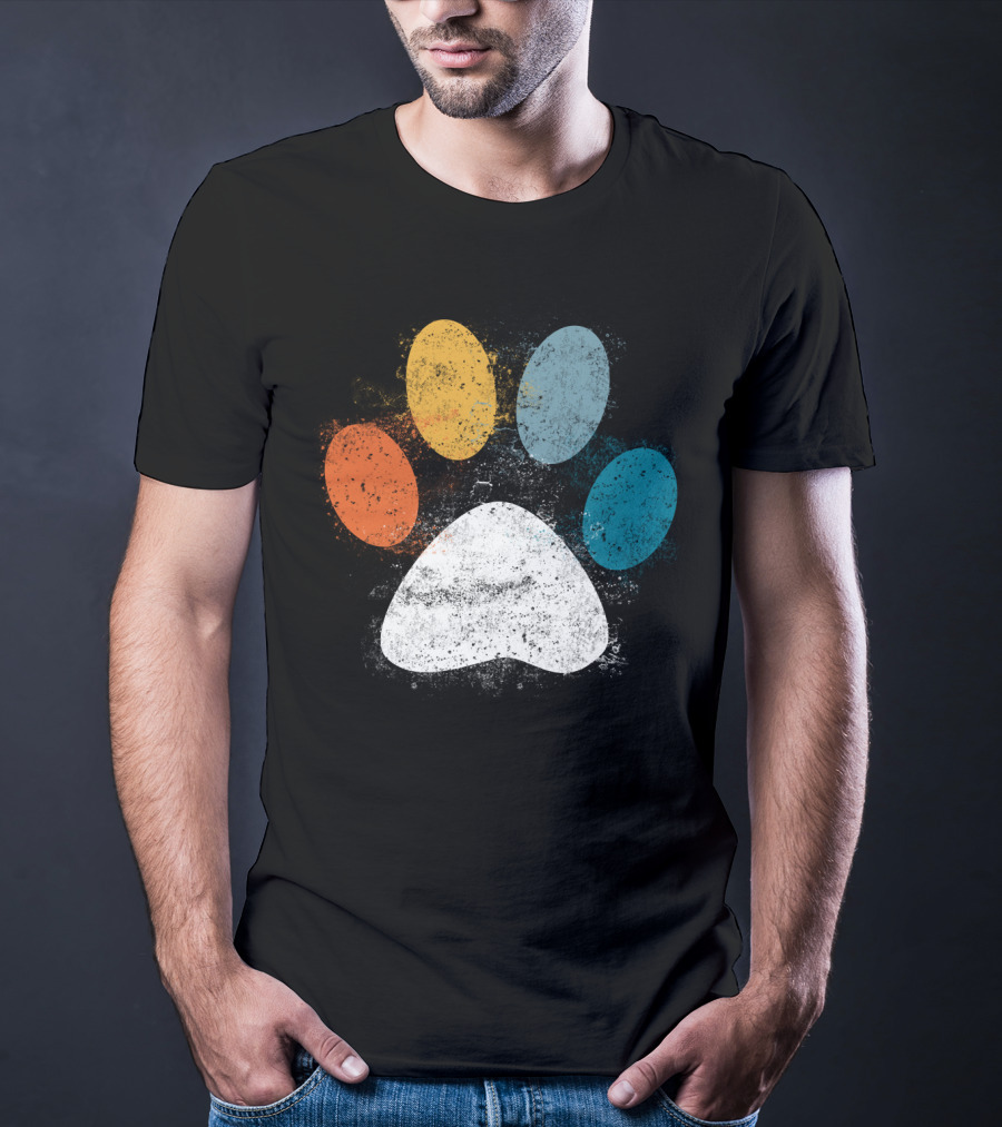 Vintage Distressed Multi-Color Dog Paw Print Love T-Shirt