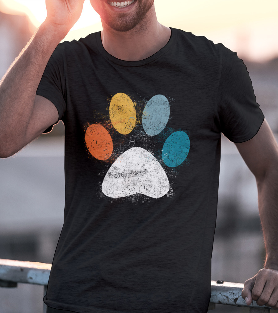 Vintage Distressed Multi-Color Dog Paw Print Love T-Shirt