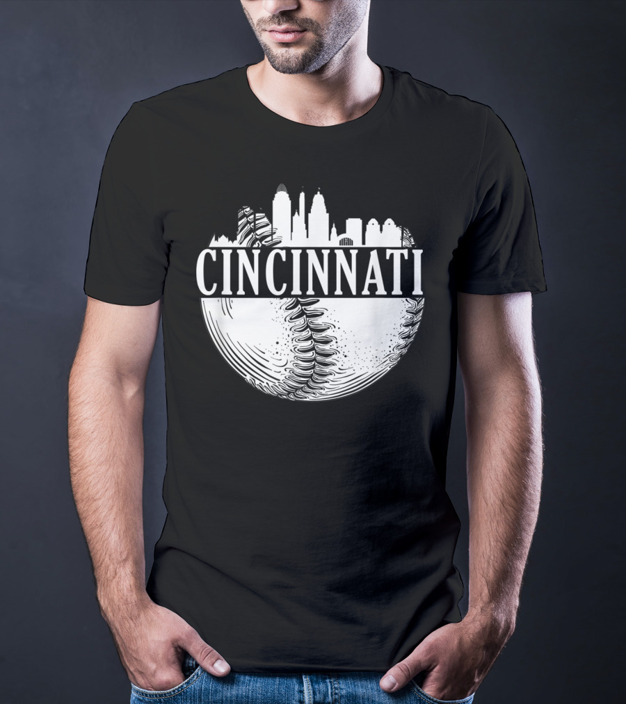 Cincinnati Skyline Baseball Vintage Downtown Ohio T-Shirt