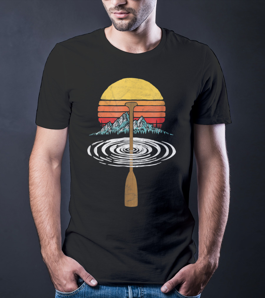 Vintage Paddle Mountains Canoe Raf Circle Sunset Retro T-Shirt