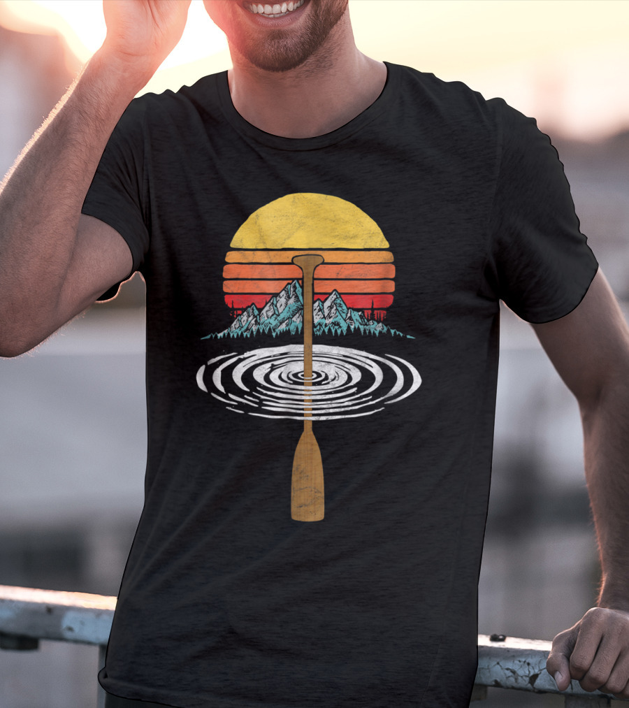 Vintage Paddle Mountains Canoe Raf Circle Sunset Retro T-Shirt