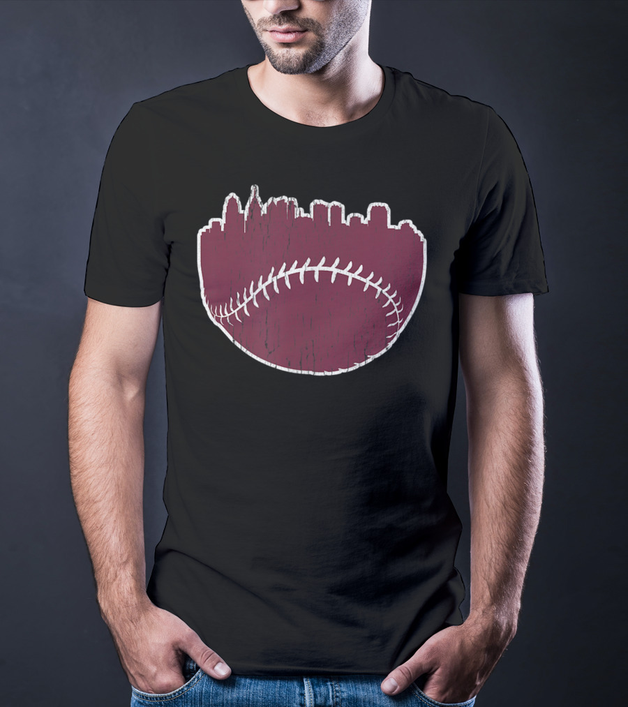 Vintage Philadelphia Cityscape Baseball Stitch Skyline T-Shirt
