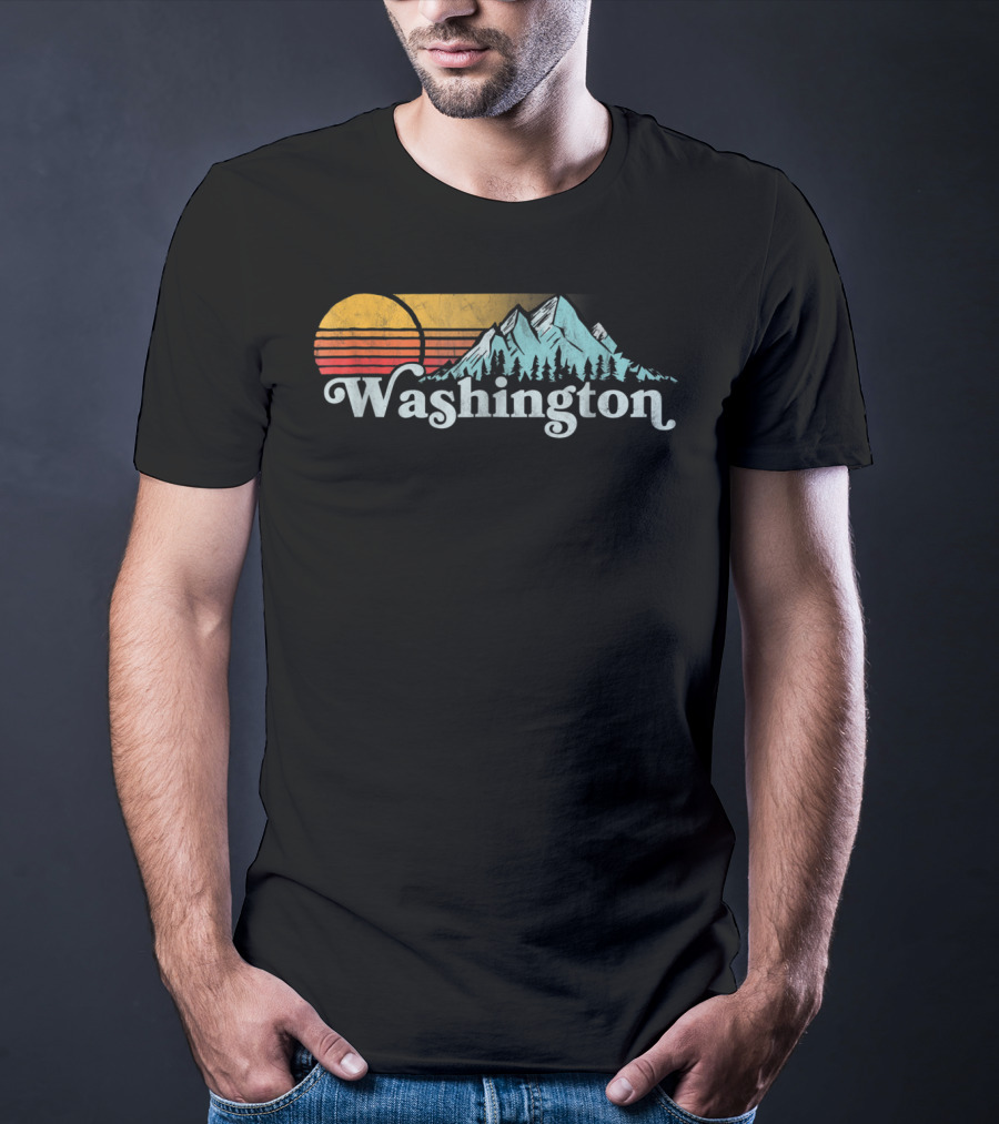 Vintage Washington State Distressed Mountain Retro Sunset T-Shirt