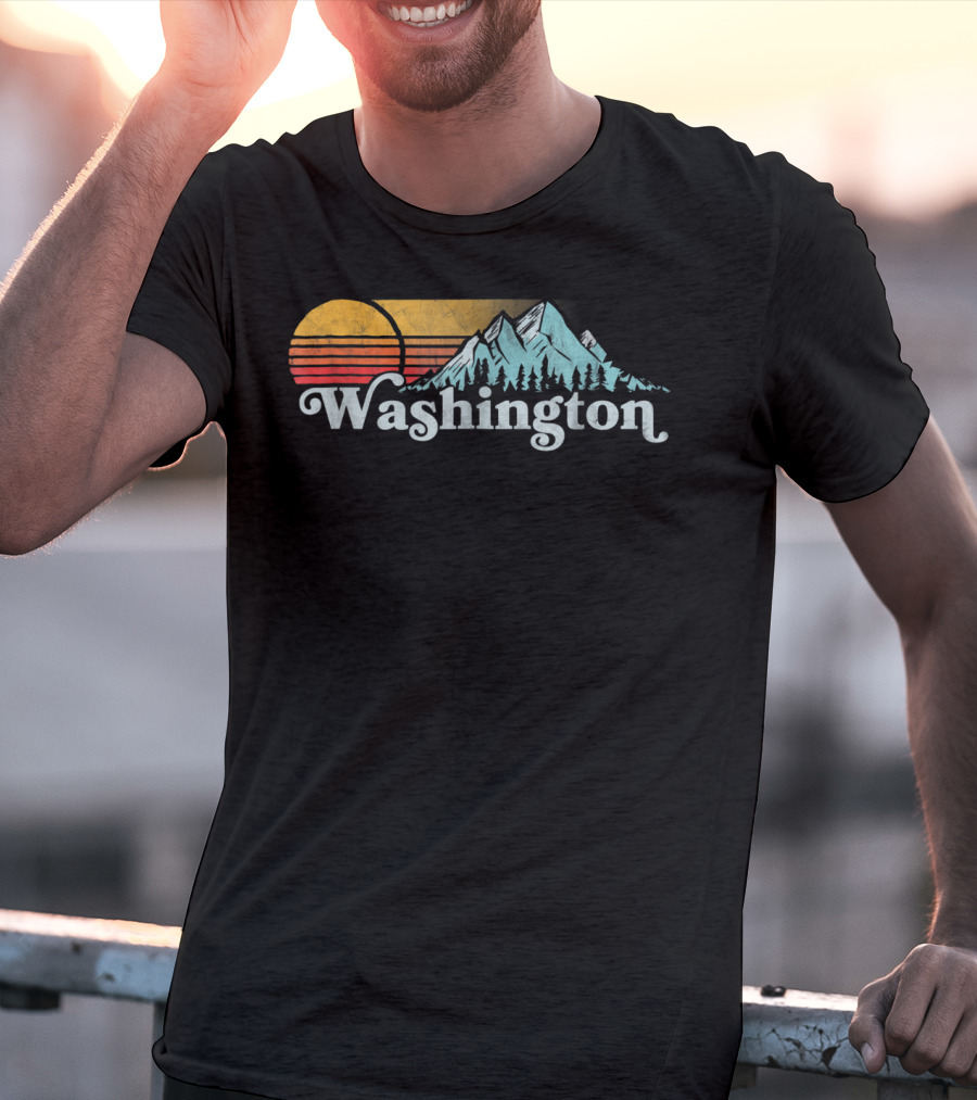 Vintage Washington State Distressed Mountain Retro Sunset T-Shirt