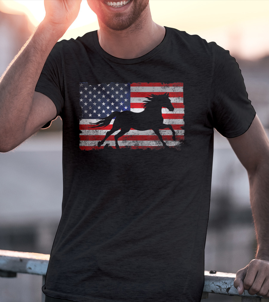 Horse American Flag Patriotic Horse Freedom T-Shirt