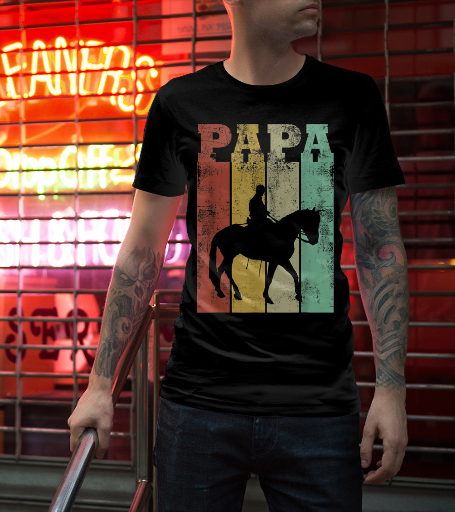 Vintage Horse Riding Papa Silhouette Retro Dad T-Shirt