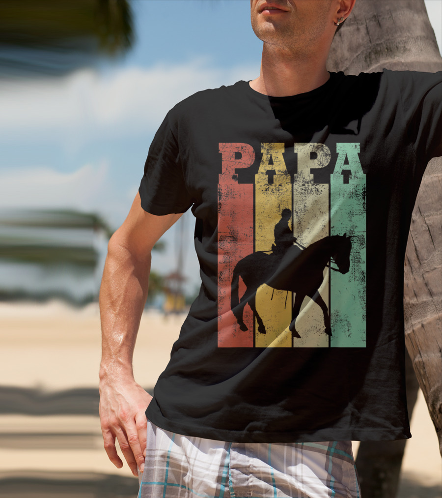 Vintage Horse Riding Papa Silhouette Retro Dad T-Shirt