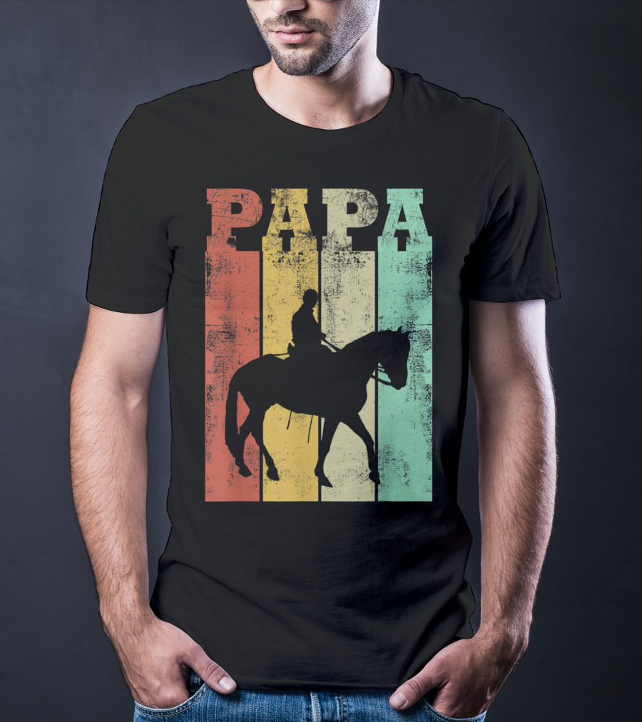 Vintage Horse Riding Papa Silhouette Retro Dad T-Shirt