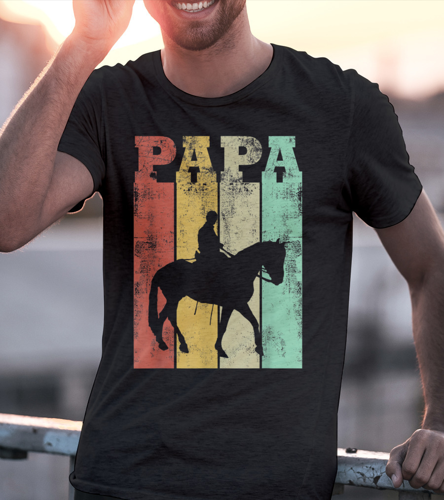 Vintage Horse Riding Papa Silhouette Retro Dad T-Shirt