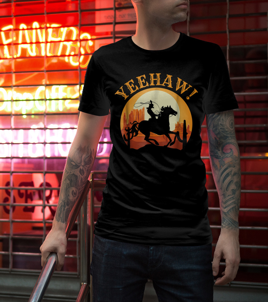 Yeehaw Howdy Cowboy Rodeo Riding Lover Sunset T-Shirt