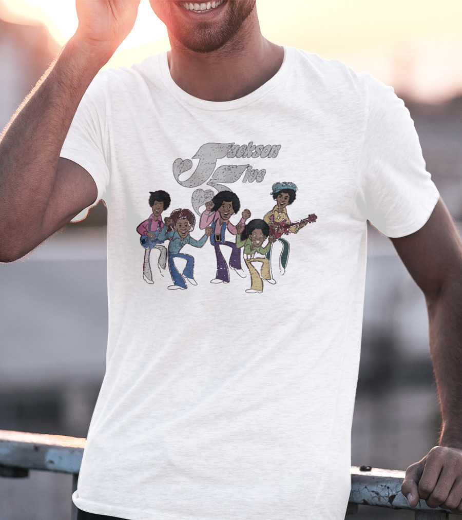 Jackson Five Retro Cartoon Style Group Dance And Guitar T-Shirt