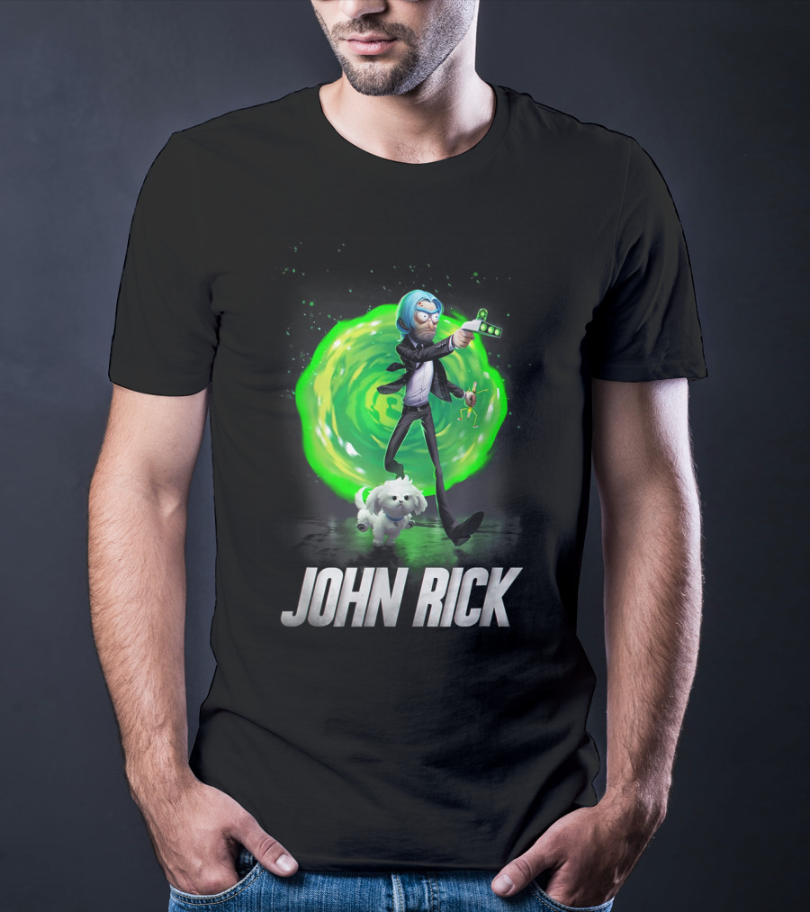 John Rick Interdimensional Action With Scientist And Portal T-Shirt