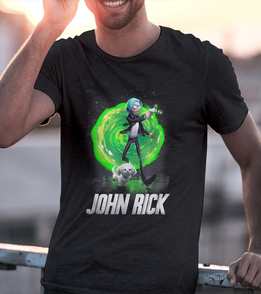 John Rick Interdimensional Action With Scientist And Portal T-Shirt