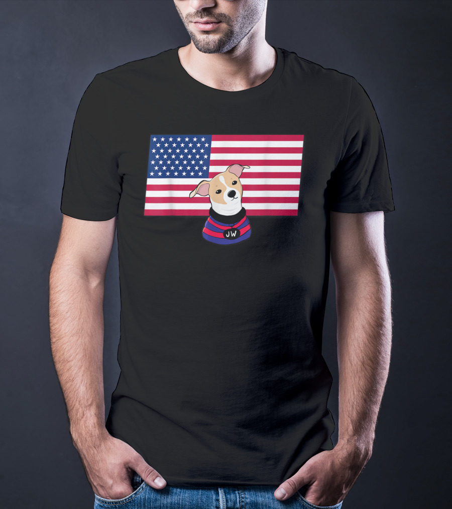 Jonathan Warren JW Dog With American Flag Background T-Shirt