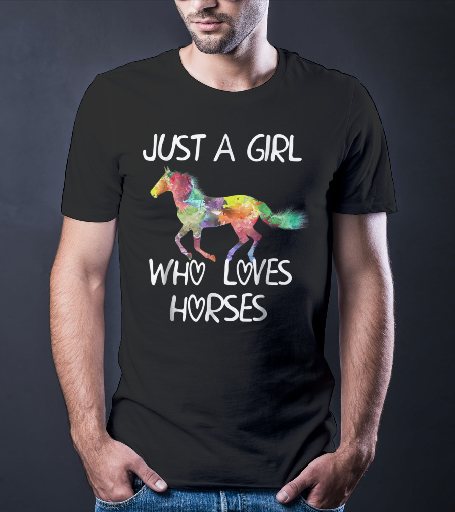 Just A Girl Who Loves Horses Colorful Watercolor Horse T-Shirt