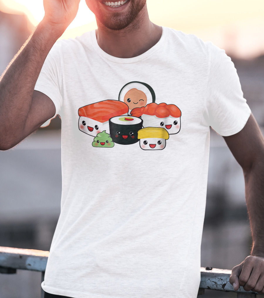 Kawaii Sushi Family With Cute Faces And Happy Expressions T-Shirt