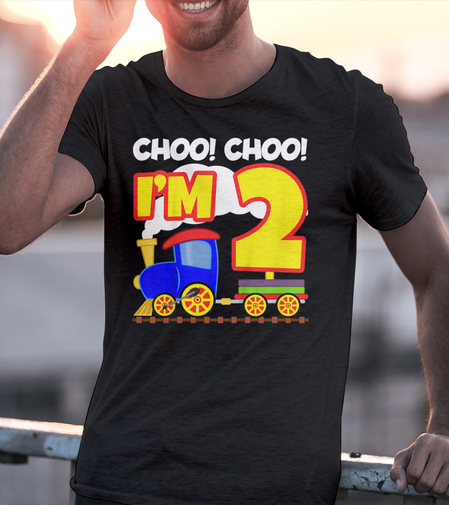 Choo Choo I'm 2 Year Old Train Birthday Toddler Fun T-Shirt