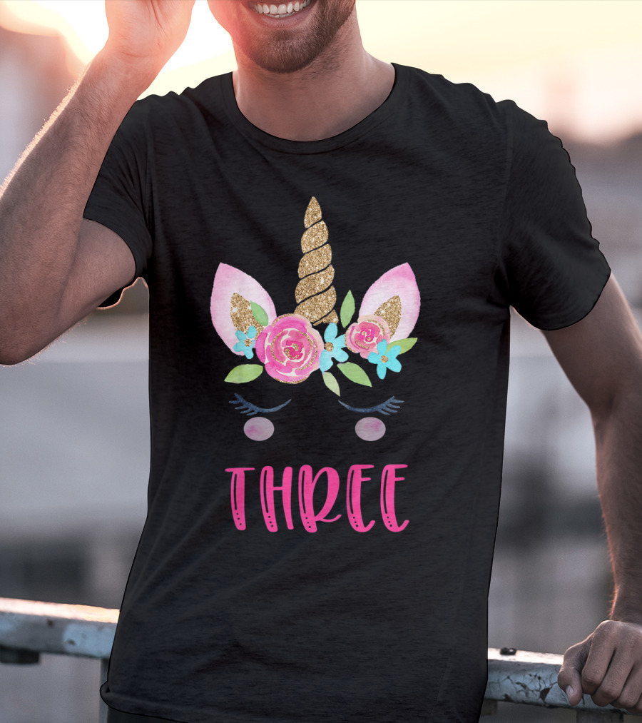 Three Unicorn Birthday Girl 3 Year Old Kids T-Shirt