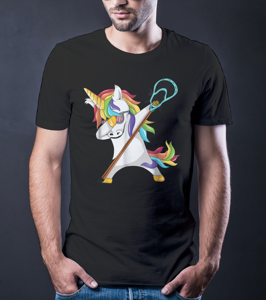 Lacrosse Dab Dabbing Unicorn With Colorful Mane T-Shirt
