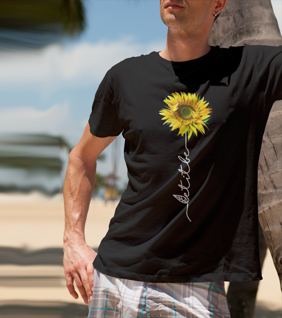 Let It Be Sunflower Blossom With Script Stem T-Shirt