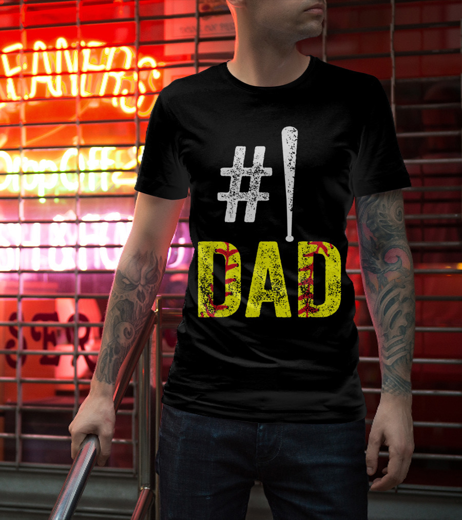 1 Dad Baseball Softball Funny Daddy T-Shirt