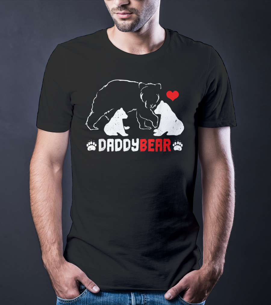 DADDY BEAR Two Cubs Heart Paw Prints T-Shirt
