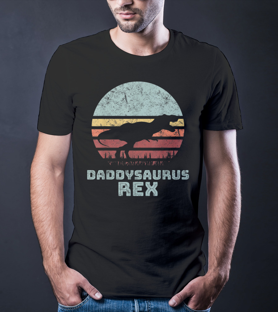 Daddysaurus Rex TRex Sunset Dinosaur Father's Day T-Shirt