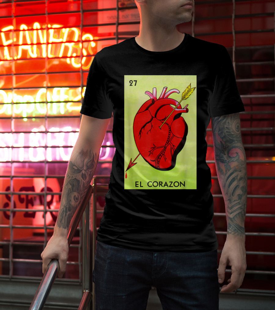 Mexican Loteria Card 27 El Corazon Heart With Arrow T-Shirt