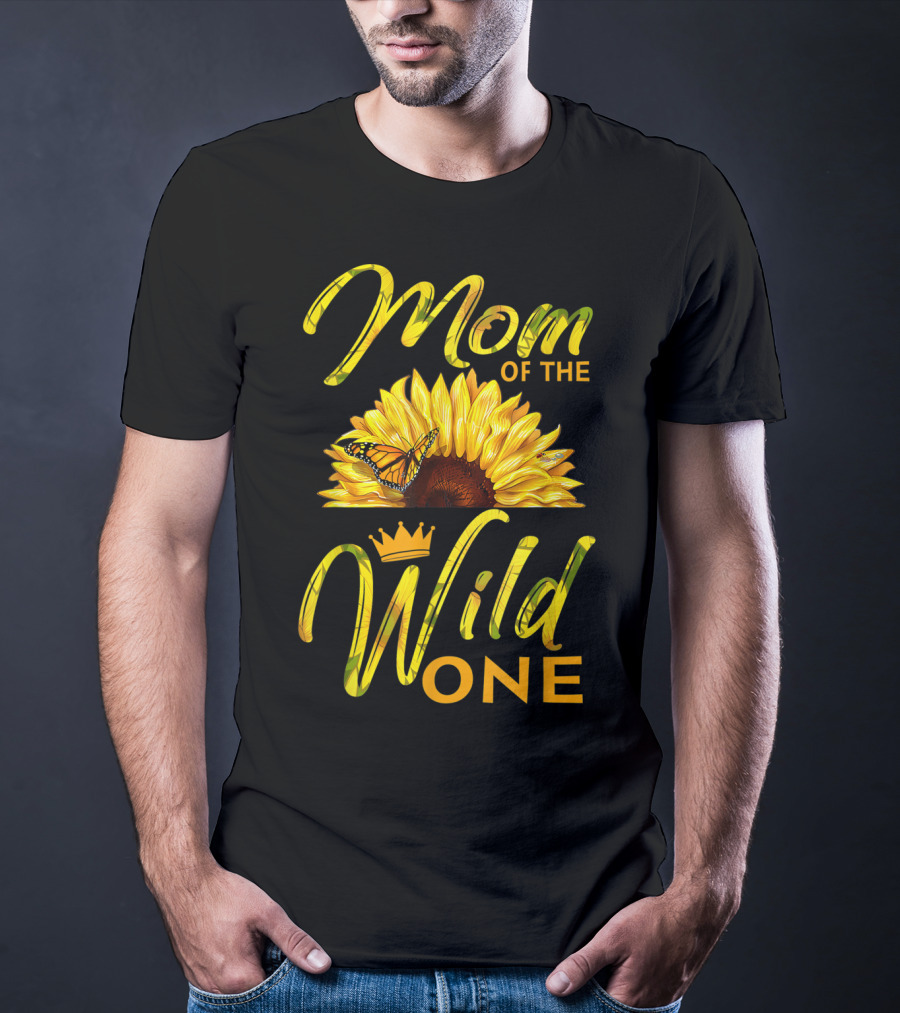 Mom Of The Wild One Sunflower Monarch Butterfly Crown T-Shirt