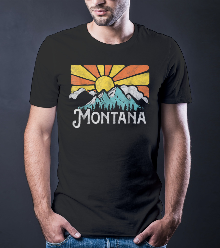 Montana Eighties Style Mountains Sun Retro T-Shirt