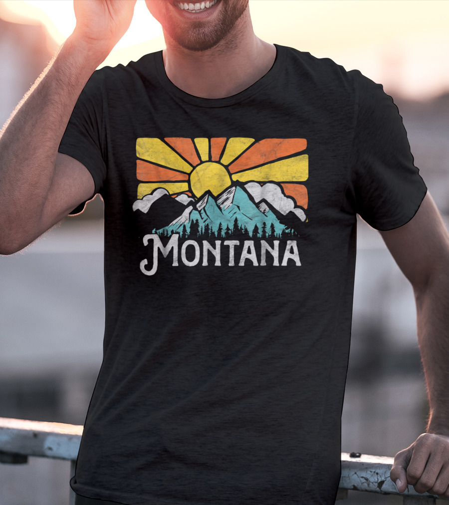 Montana Eighties Style Mountains Sun Retro T-Shirt