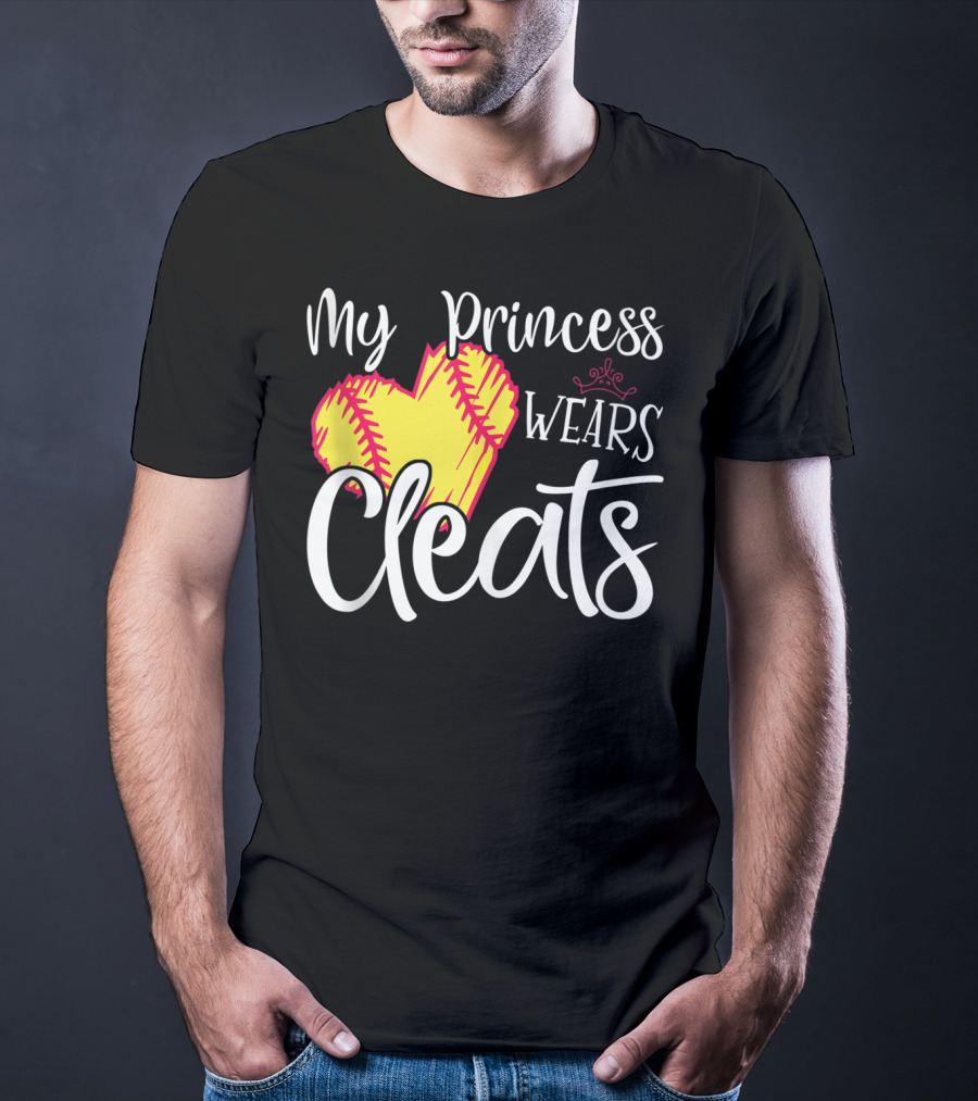 My Princess Wears Cleats Softball Heart T-Shirt