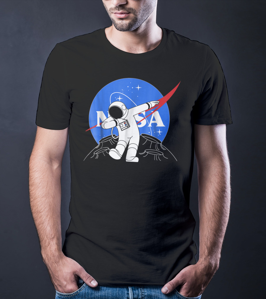 NASA Astronaut Dab On The Moon Iconic Logo Parody Spacewalk Scene T-Shirt
