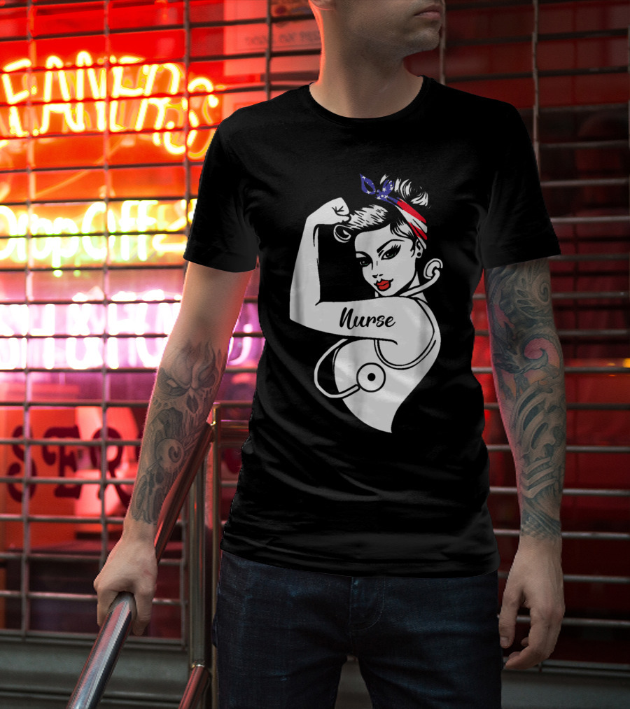 Nurse Strong Woman American Flag Bandana T-Shirt