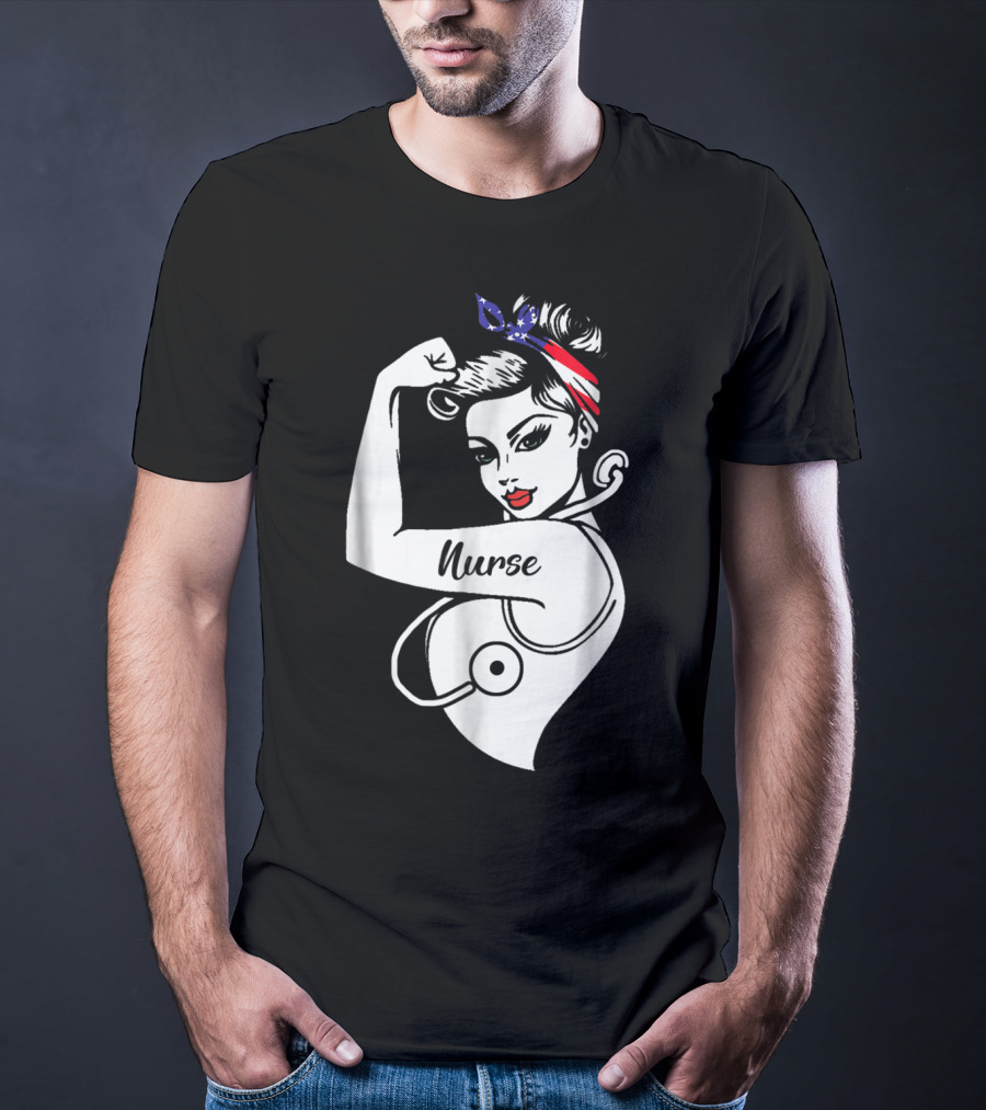 Nurse Strong Woman American Flag Bandana T-Shirt