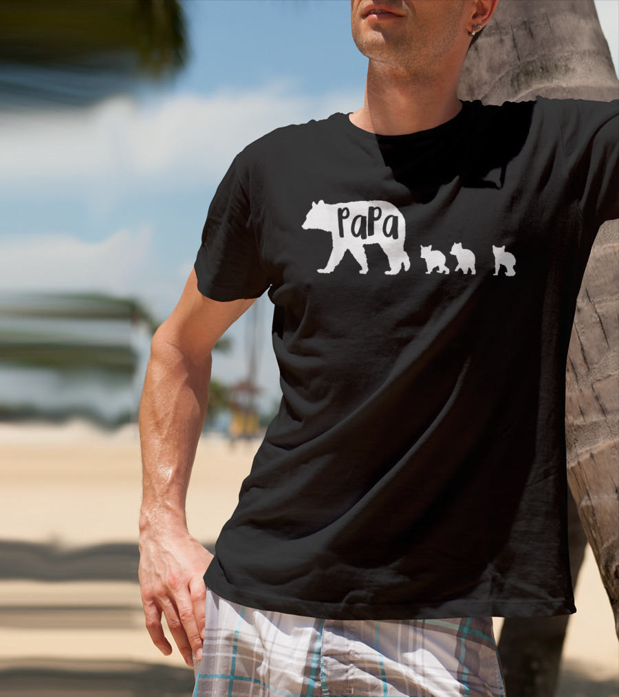 Papa Bear With Three Cubs Father Dad Family T-Shirt