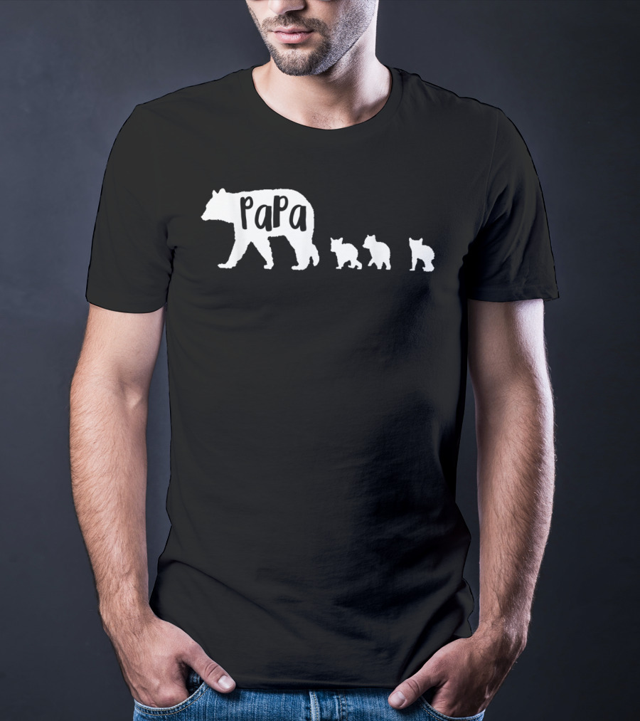Papa Bear With Three Cubs Father Dad Family T-Shirt