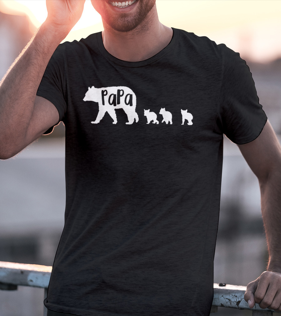 Papa Bear With Three Cubs Father Dad Family T-Shirt