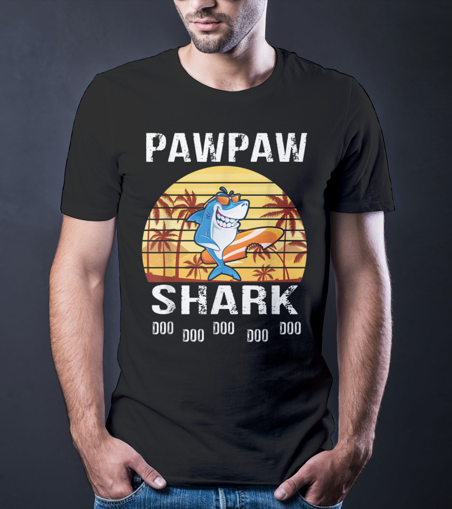 Pawpaw Shark Doo Doo Doo Doo Doo Doo Tropical Sunset T-Shirt