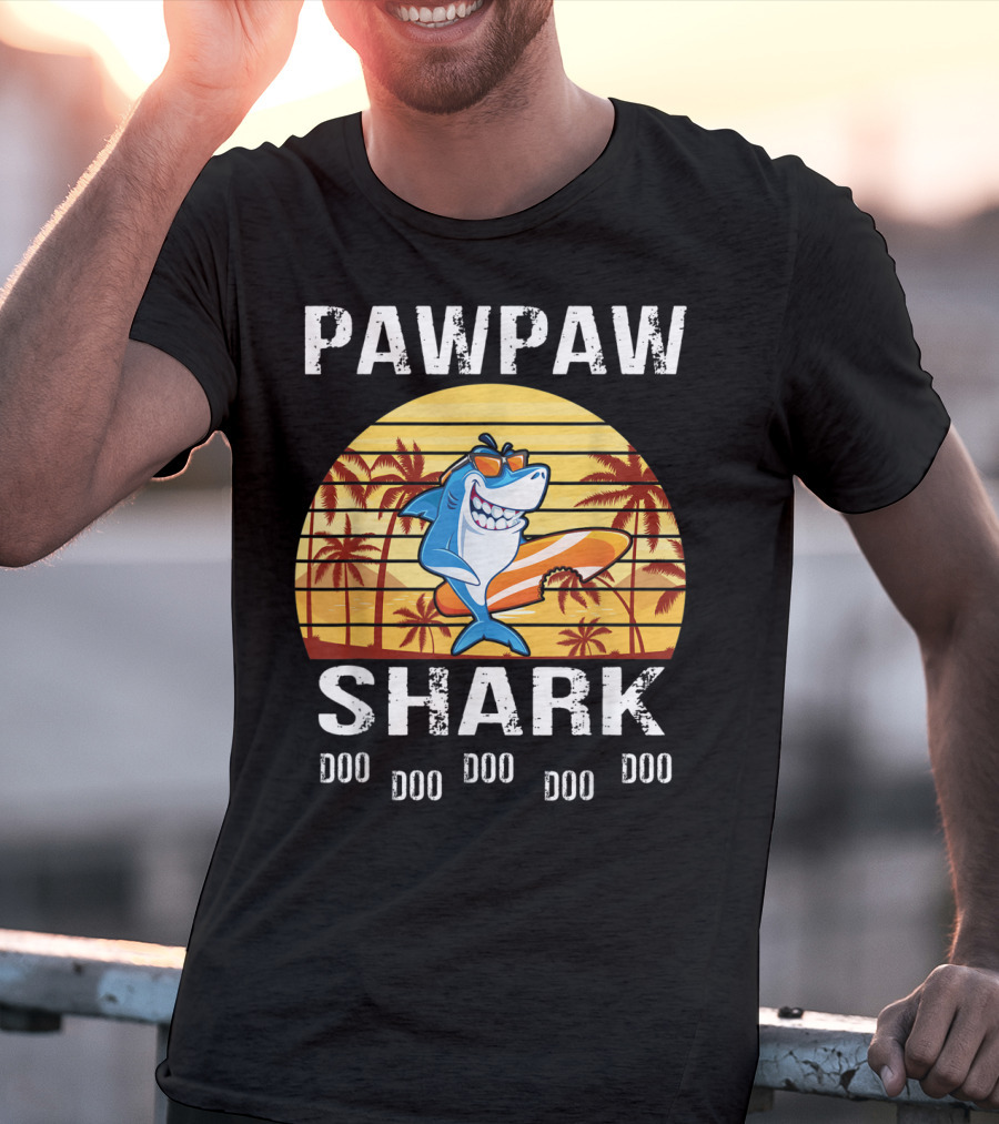 Pawpaw Shark Doo Doo Doo Doo Doo Doo Tropical Sunset T-Shirt