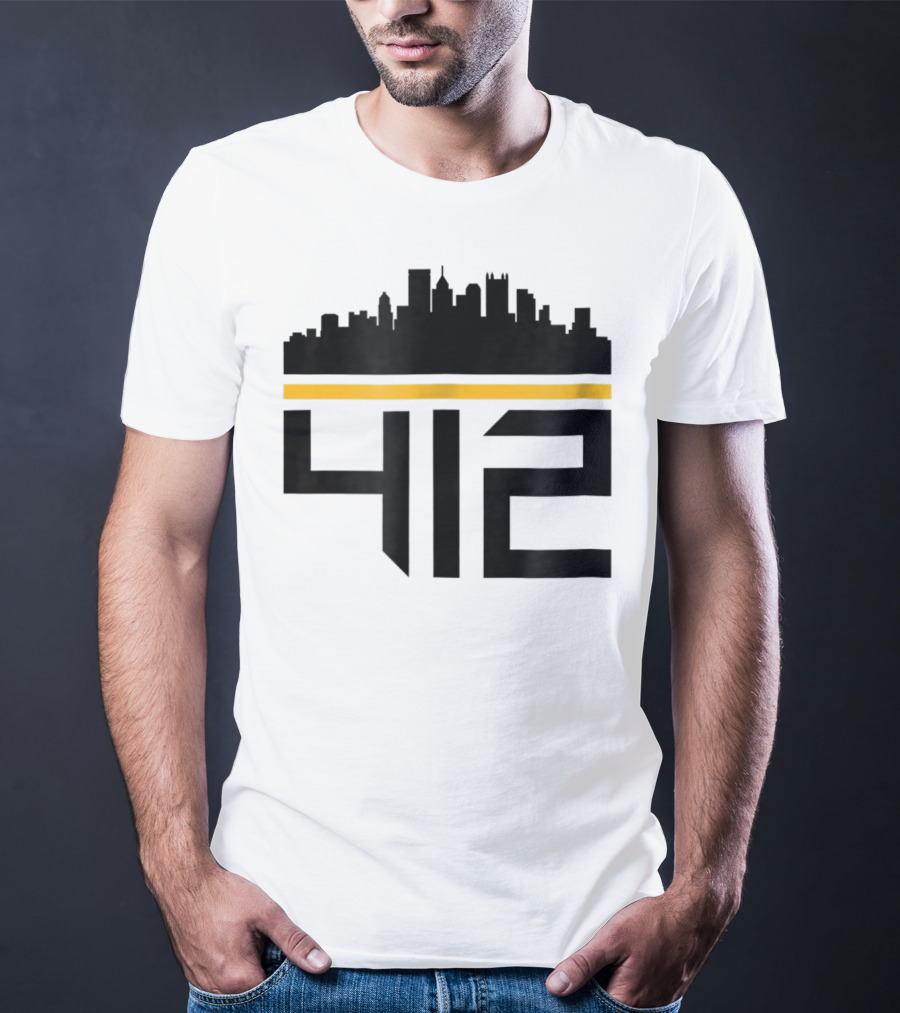 Pittsburgh Skyline 412 Steel City Black And Gold T-Shirt