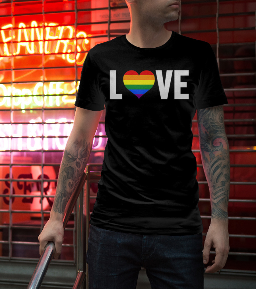 LOVE Rainbow Heart Gay Pride Flag Pocket T-Shirt