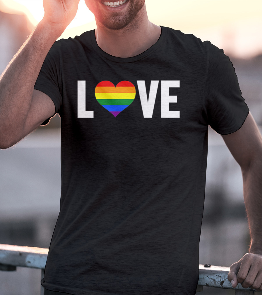 LOVE Rainbow Heart Gay Pride Flag Pocket T-Shirt
