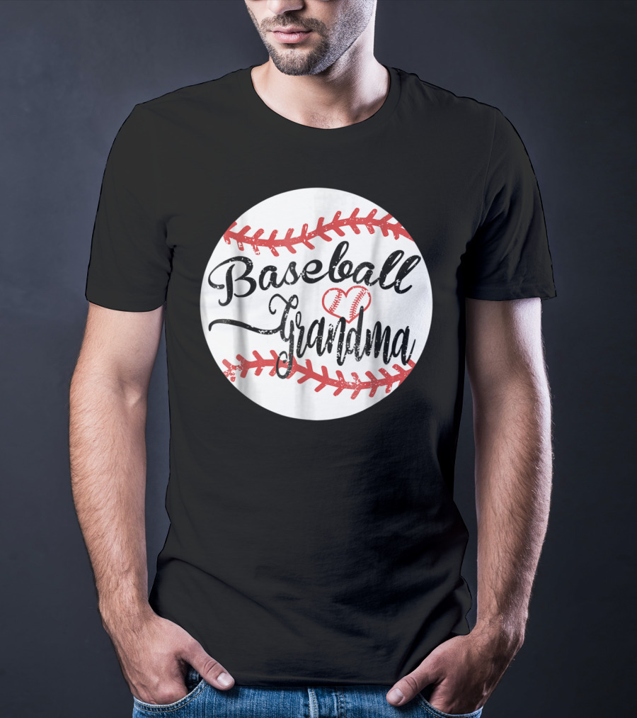 Baseball Grandma With Heart Stitching Baseball T-Shirt