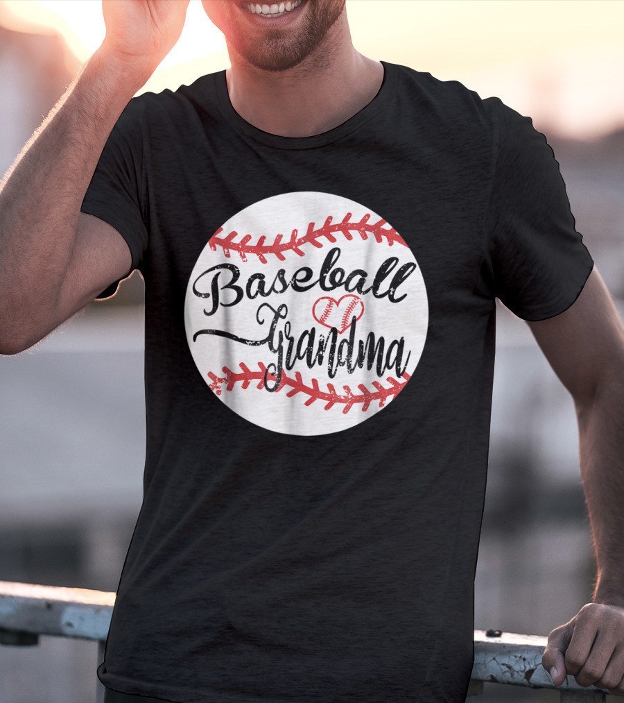 Baseball Grandma With Heart Stitching Baseball T-Shirt